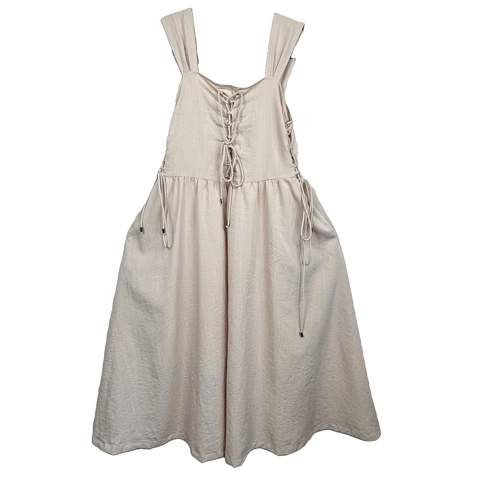 Scarlett Darkness Beige Womens Midi Corset Lace Up Renaissance Dress Neutral M